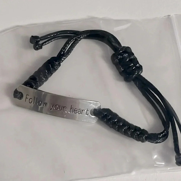 Follow your heart silver tone braided inspirational adjustable bracelet - Picture 2 of 2